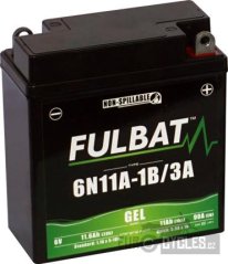 baterie 6V, 6N11A-1B/3A GEL, 11Ah, 90A, bezúdržbová GEL technologie 121x58x130 FULBAT (aktivovaná ve výrobě)