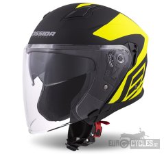 přilba Jet Tech Corso, CASSIDA (černá matná/žlutá fluo)