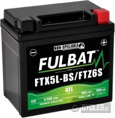 baterie 12V, YTX5L-BS / YTZ6S GEL, 12V, 5Ah, 90A, bezúdržbová GEL technologie 113x70x105 FULBAT (aktivovaná ve výrobě)