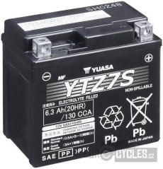 motobaterie 12V, YTZ7S, 6,3Ah, 130A, bezúdržbová SUPER MF AGM 113x70x105, YUASA originál (aktivovaná ve výrobě)