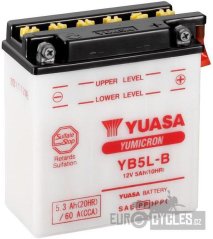 motobaterie 12V, YB5L-B, 5,3Ah, 60A, konvenční YUMICRON 121x61x131, YUASA originál (vč. balení elektrolytu)