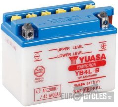 motobaterie 12V, YB4L-B, 4,2Ah, 45A, konvenční YUMICRON 121x71x93, YUASA originál (vč. balení elektrolytu)